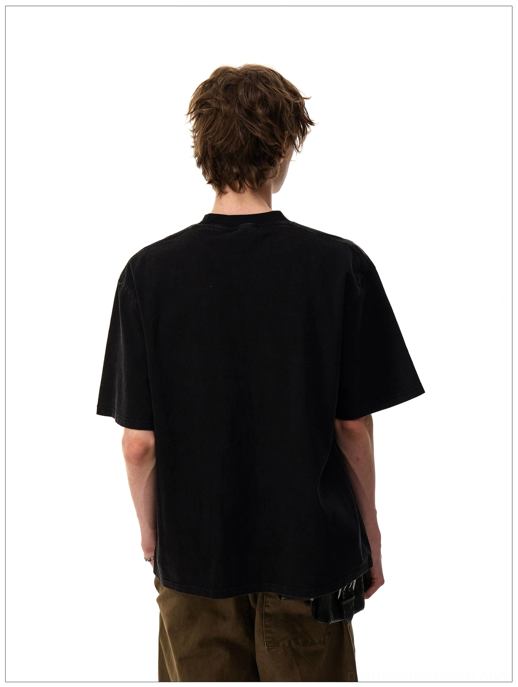 Back view of the black Rekindling 77 oversized cotton streetwear T-shirt showing its clean minimal back design