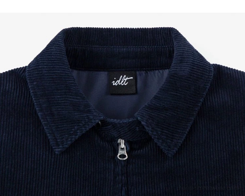 Relaxed corduroy Harrington jacket inspired by Korean fashion and contemporary Seoul streetwear styling