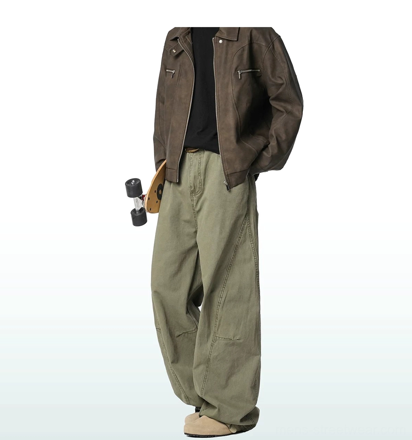 Relaxed cotton cargo trousers with an exaggerated wide-leg silhouette, ideal for layered Korean streetwear, Acubi-inspired styling and casual outfits