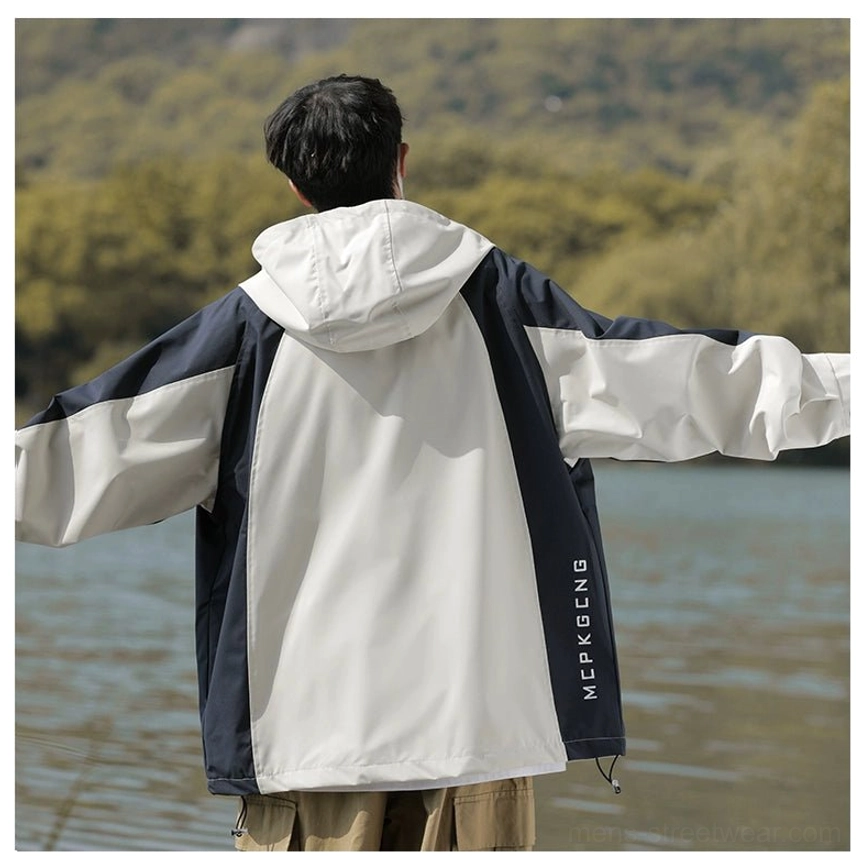 Relaxed fit colorblock outdoor jacket with lightweight water-resistant windbreaker shell