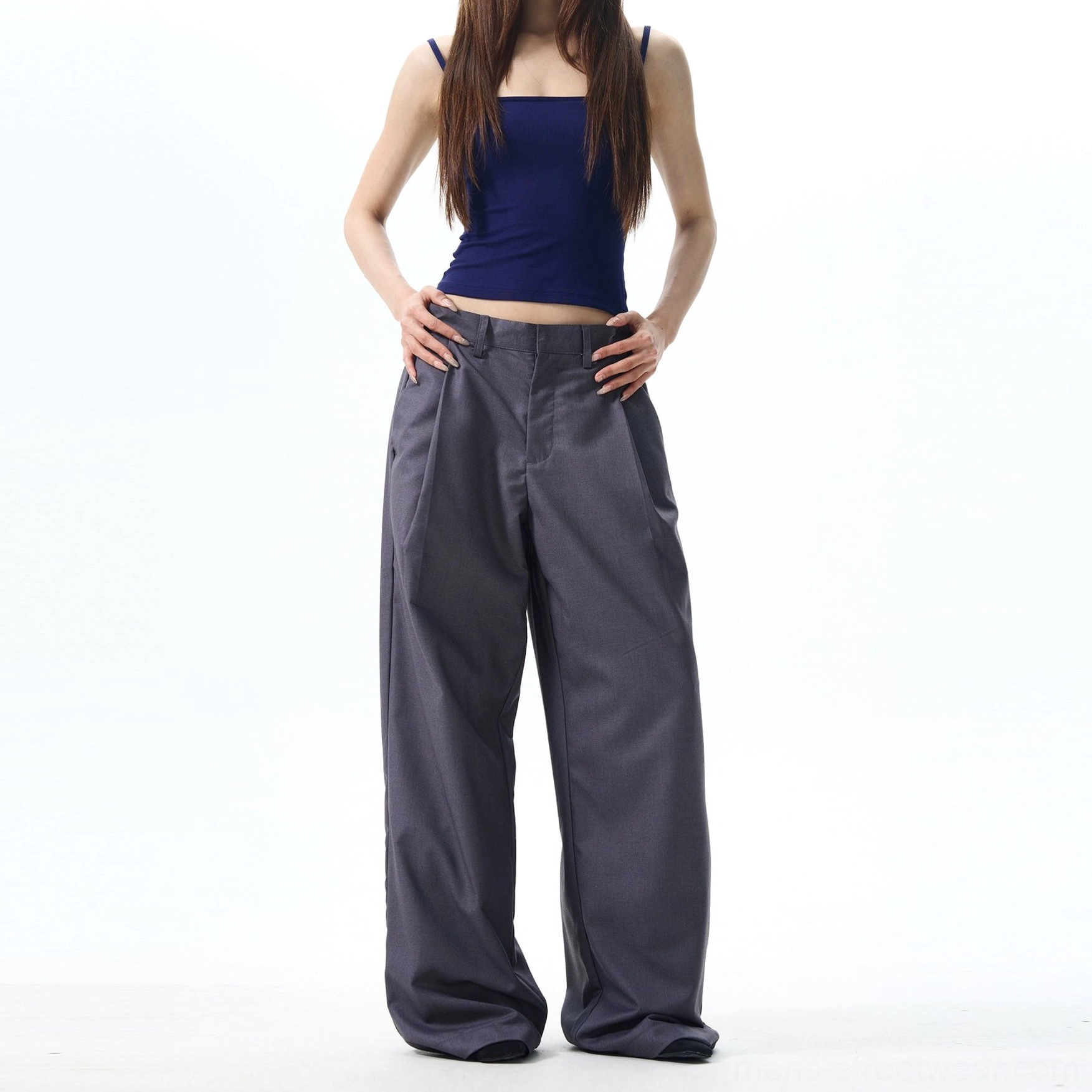 Relaxed wide leg dress trousers product image with contemporary tailoring for Korean and East Asian street style
