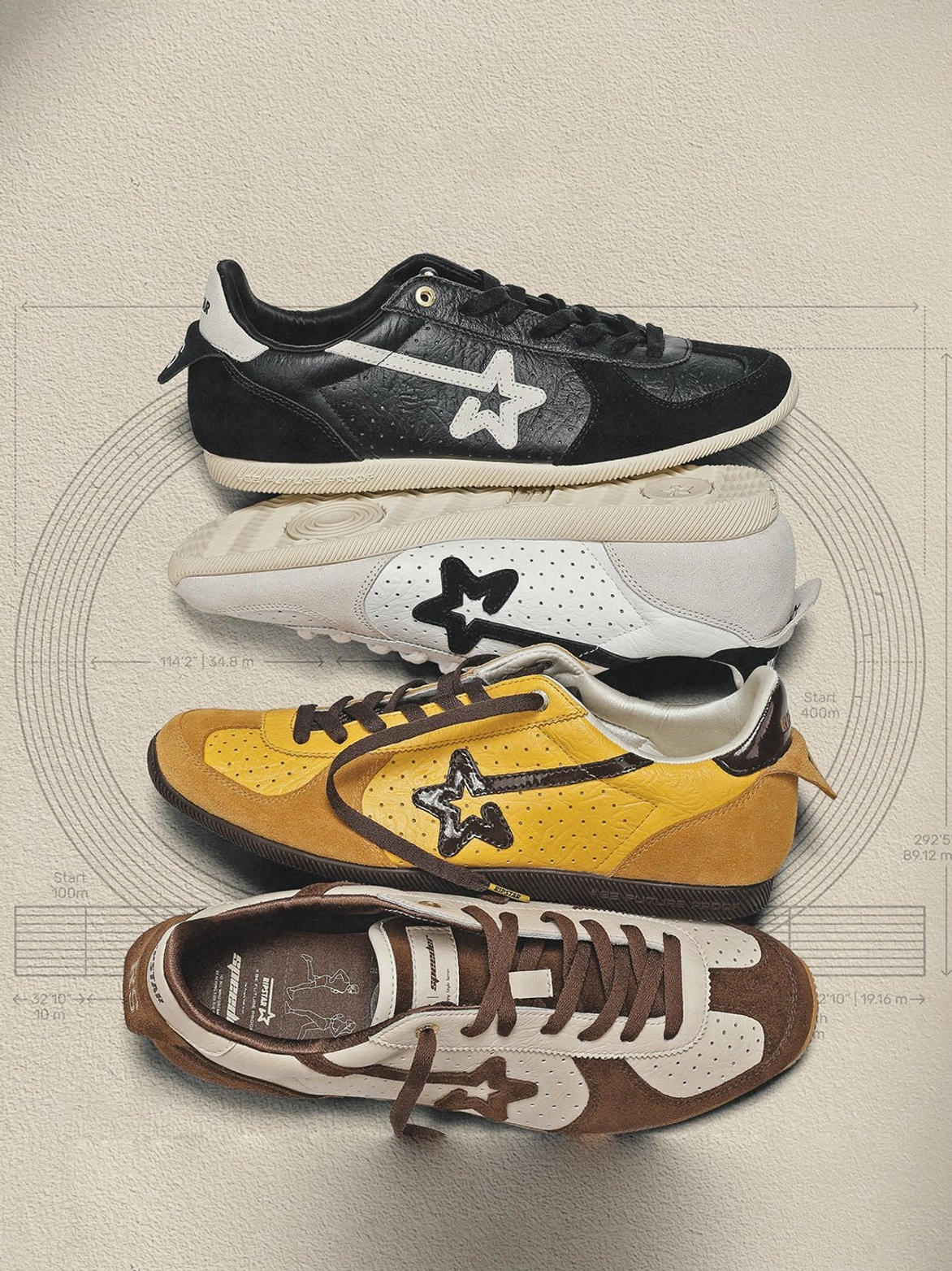 Low-profile suede star streetwear trainers with retro collegiate inspiration, contrast materials, lace-up front, and rubber outsole
