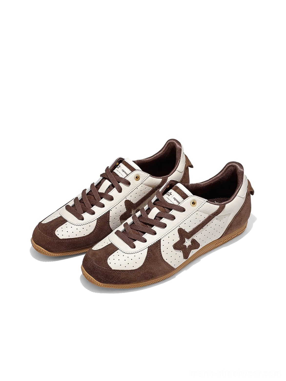 Retro suede star low-profile streetwear trainers showcasing vintage athletic styling, mixed suede panels, and low rubber sole