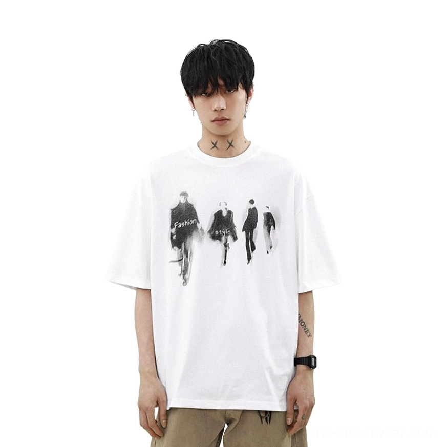 Runway Shadows white oversized graphic T-shirt product image with fashion runway artwork and loose fit