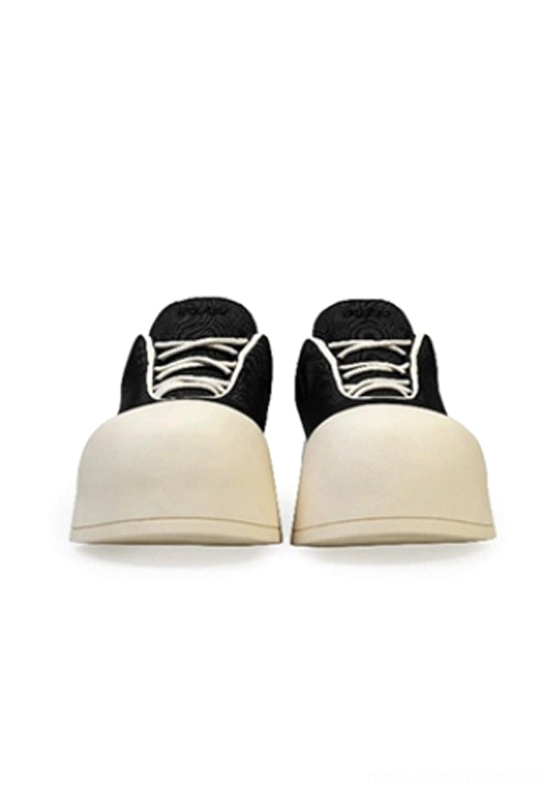 Black sculpted-toe platform low boots product image showing the two-tone oversized toe and chunky outsole