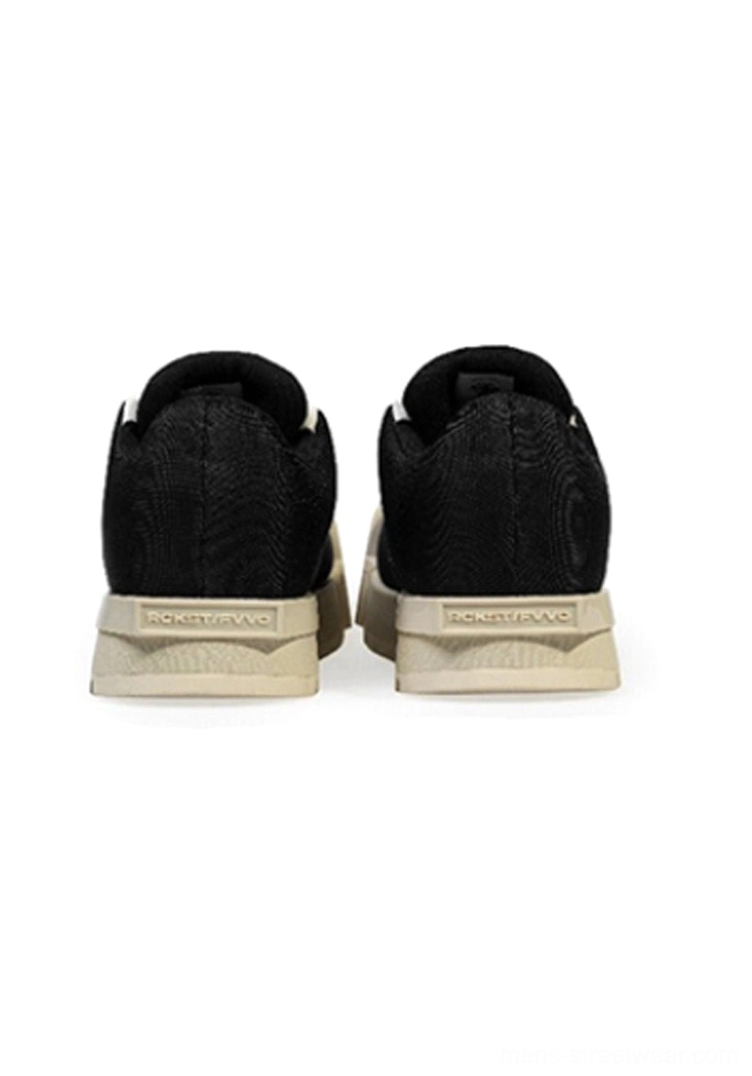 Unisex black platform low boots with off-white sculpted toe and rugged textured tread for streetwear outfits