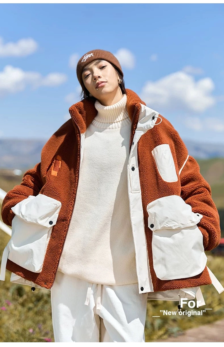 Sherpa cargo jacket product image highlighting the relaxed silhouette, thick insulation, and functional pocket styling