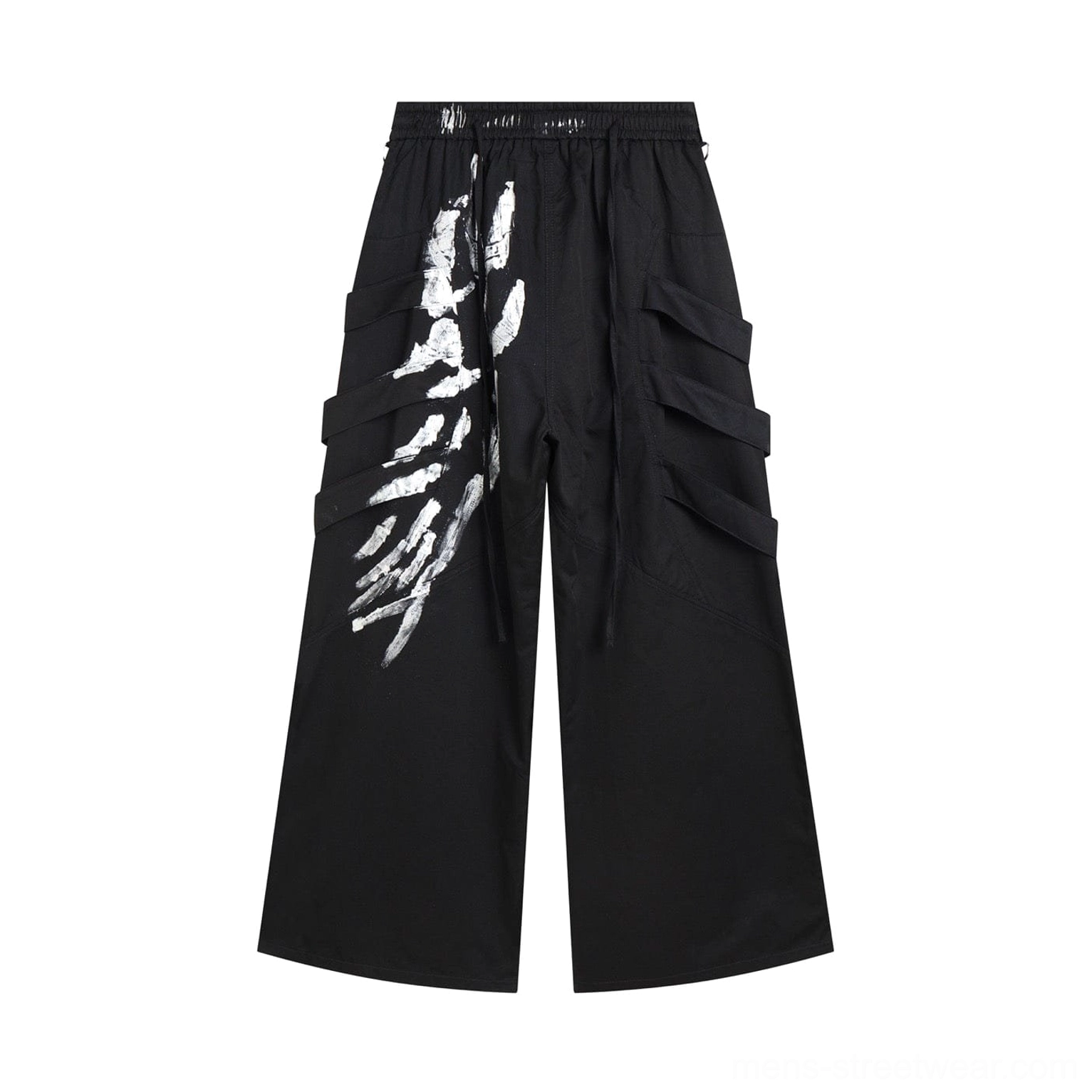 Silver graffiti wide-leg cargo pants product image for bold K-pop-inspired, techwear, and avant-garde fashion outfits