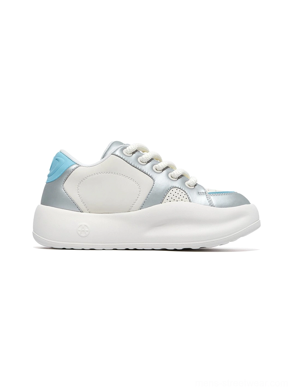 Silver and white platform sneakers designed for Y2K streetwear, Seoul fashion outfits, and modern casual styling