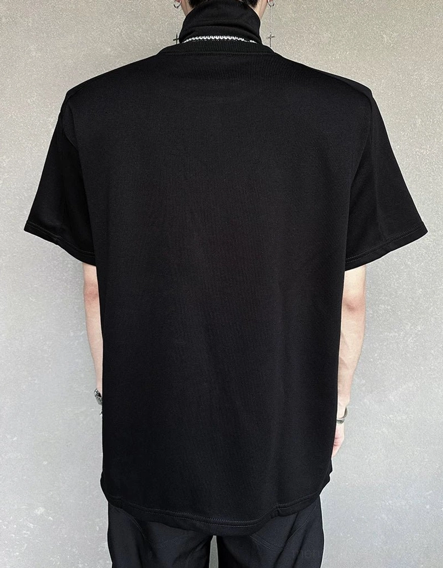 Back view of a solid black short-sleeve streetwear T-shirt with clean minimalist silhouette and no rear graphic