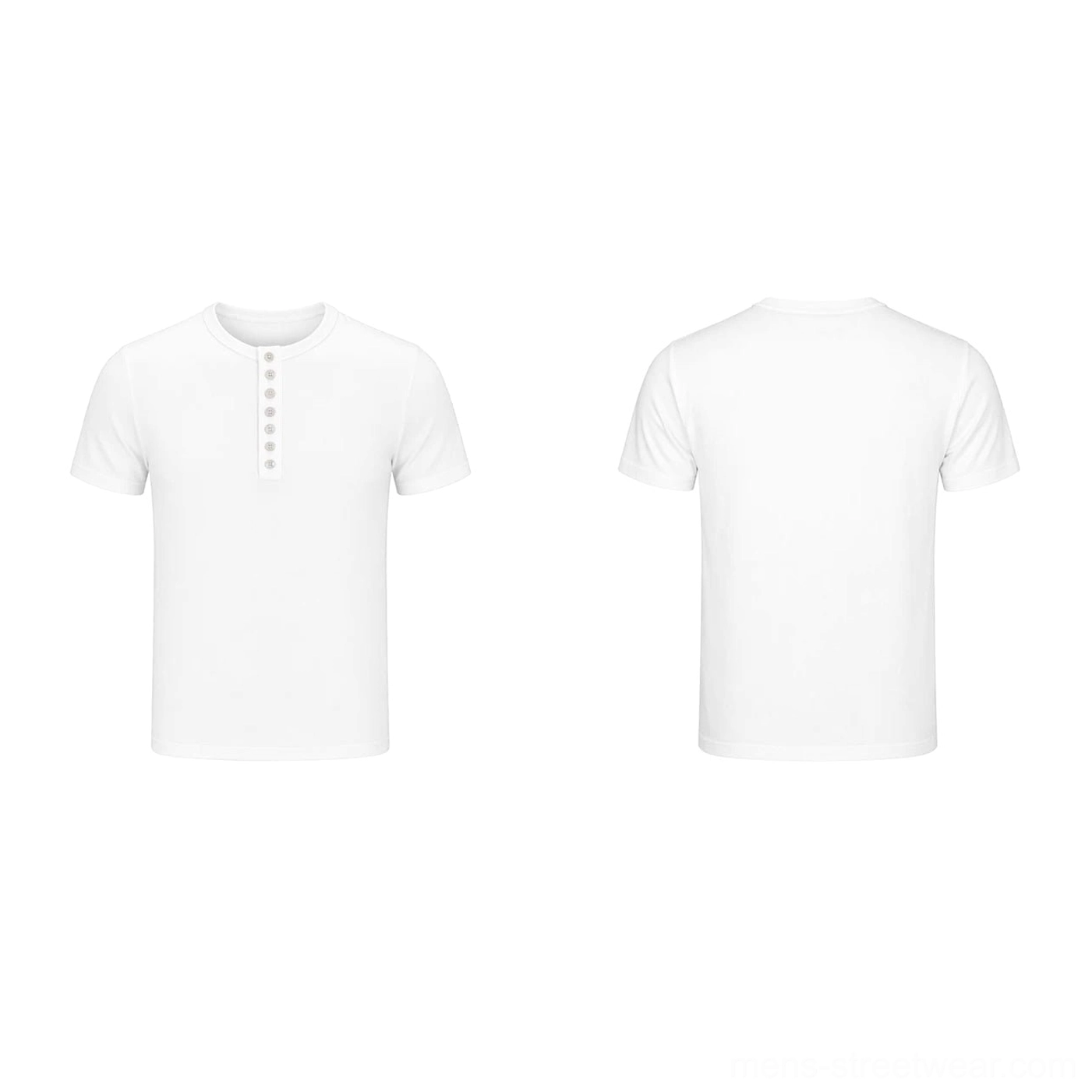 Flat lay back view of a solid white short sleeve Henley tee showing the clean minimalist plain back