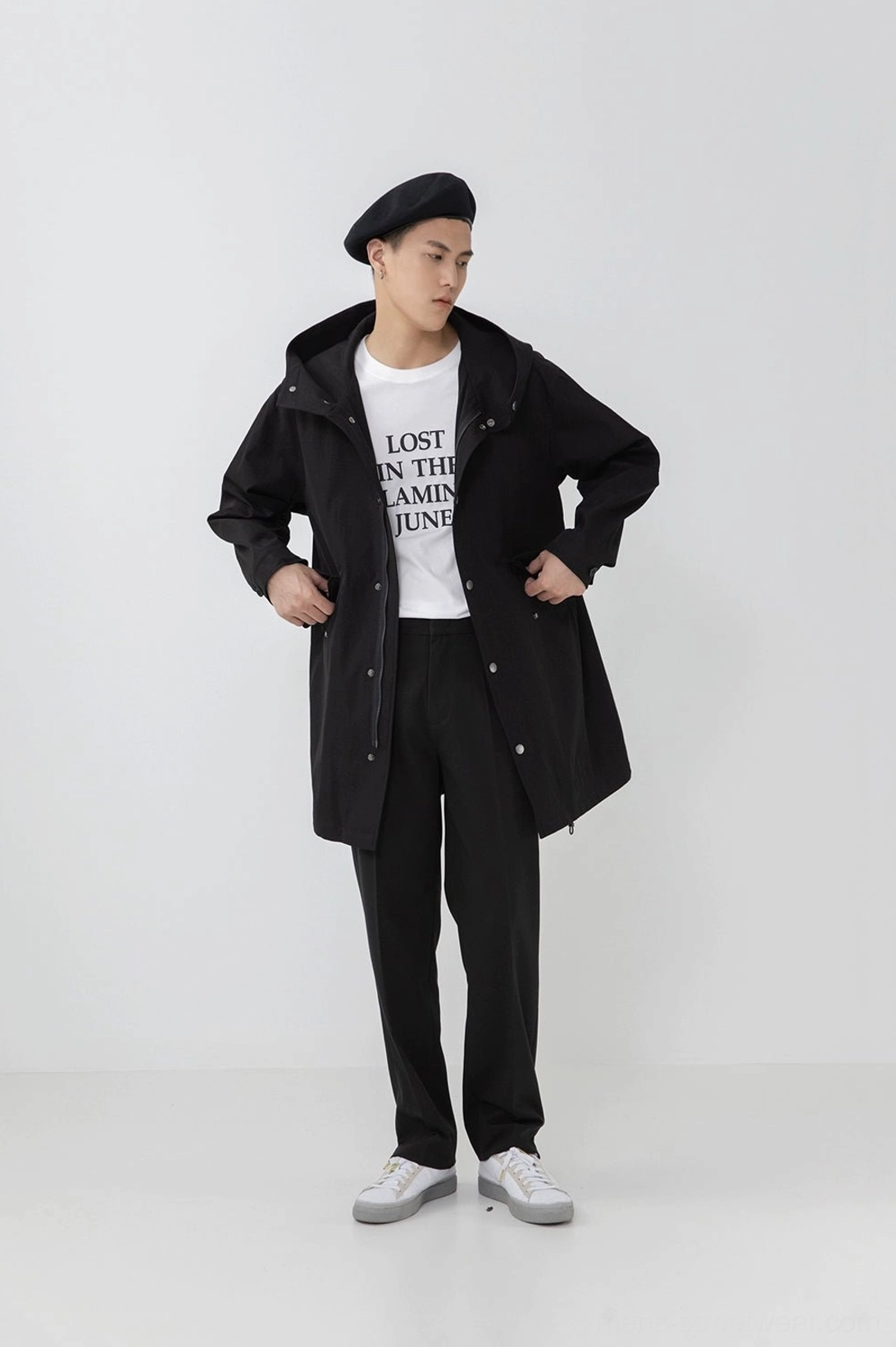 Split hem straight pants color options available navy mocha black neutral palette