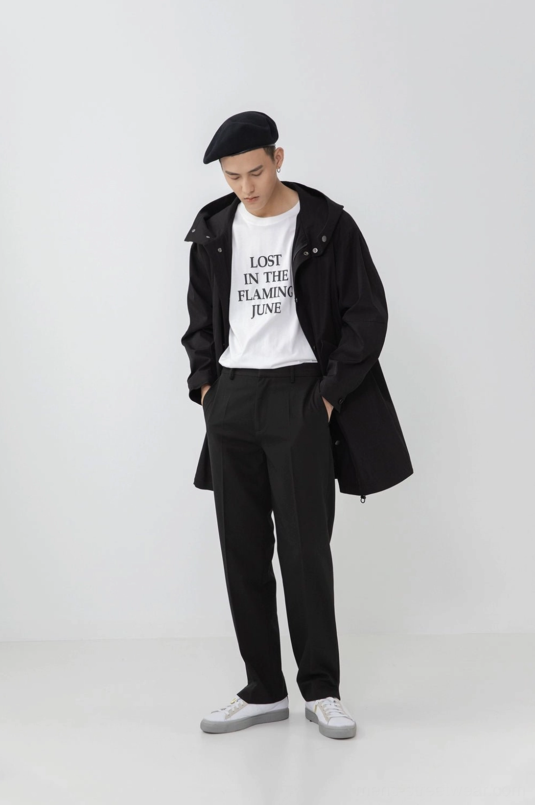 Split hem pants model fit reference wearing guide styling inspiration