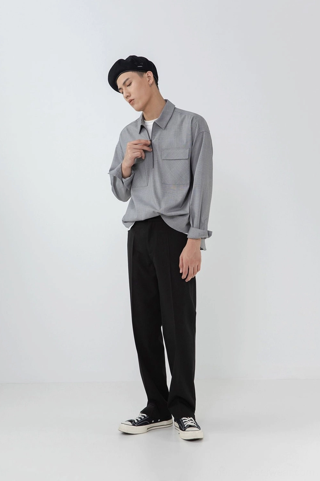 Split hem straight pants artistic photography product showcase detail