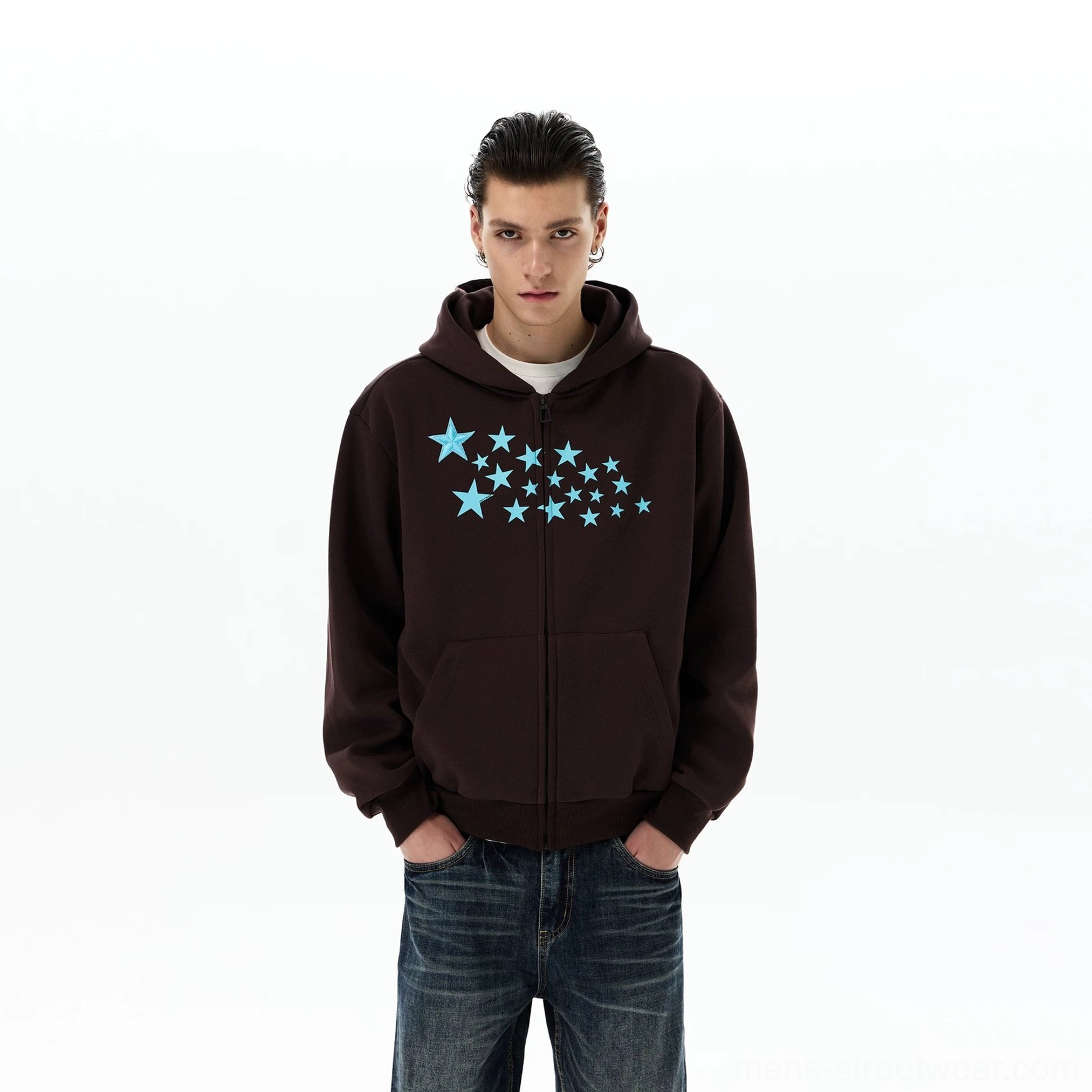 Brown Stellar Drift star print oversized zip-up hoodie product colorway view