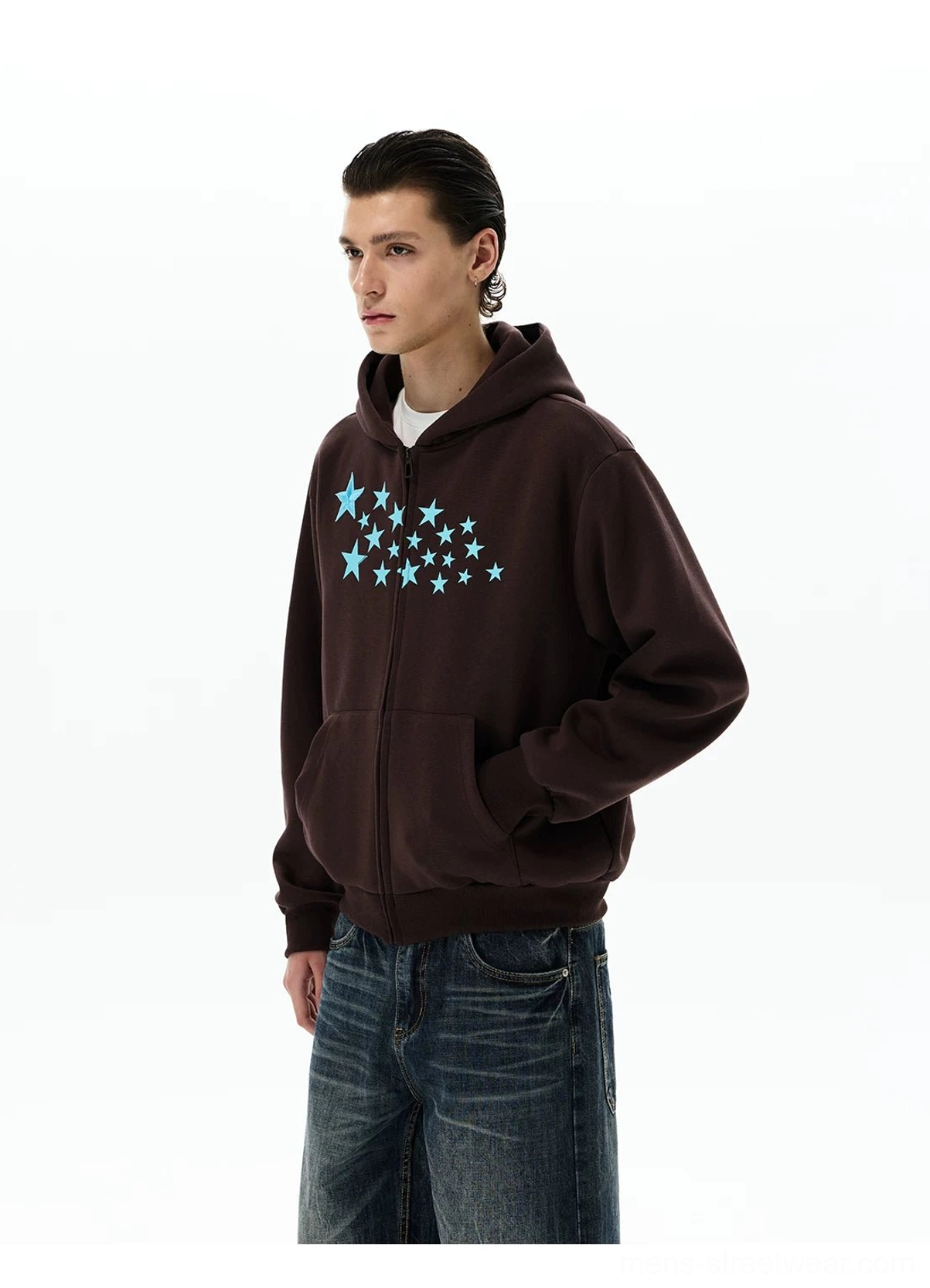 Stellar Drift star print oversized zip-up hoodie detailed product view