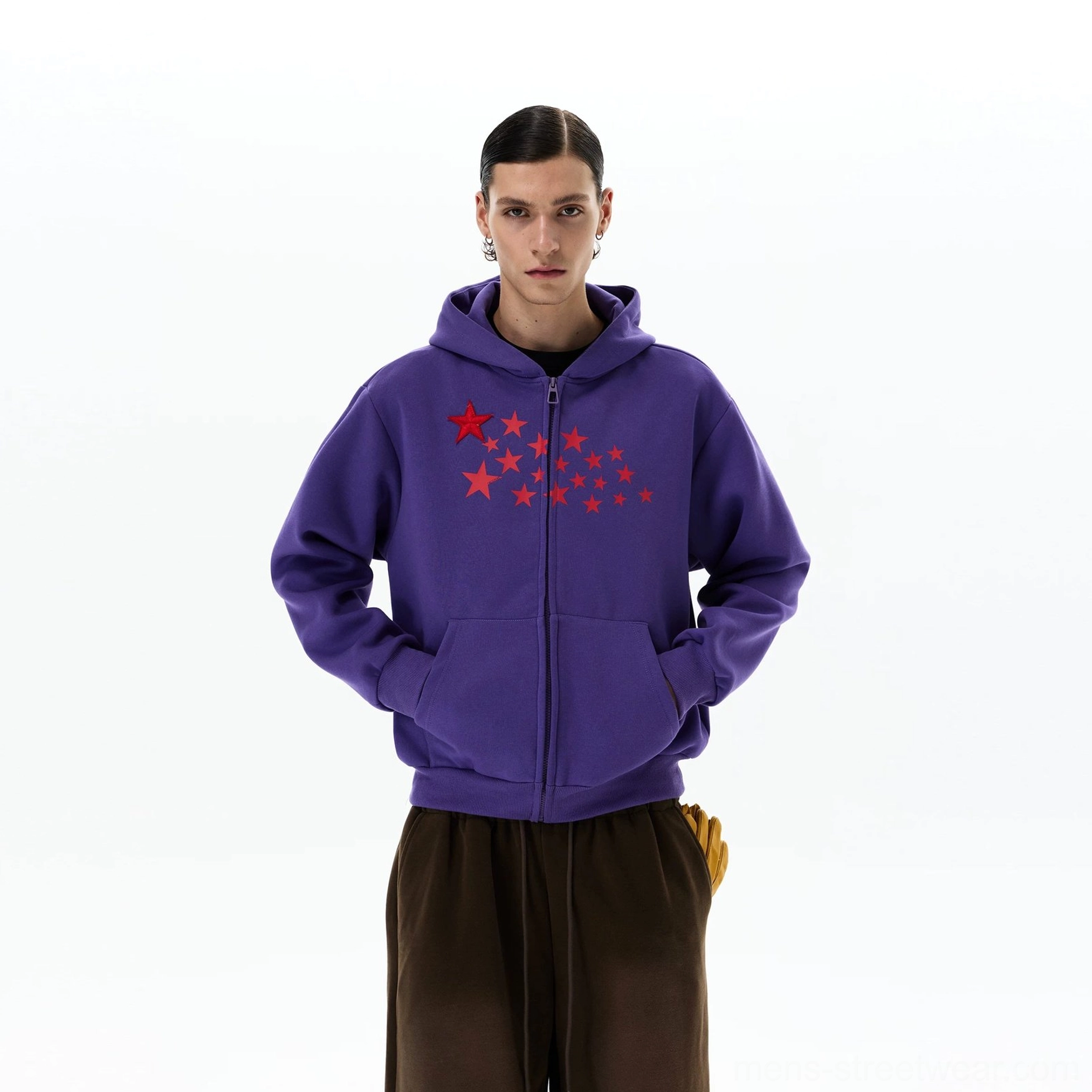 Purple Stellar Drift star print oversized zip-up hoodie product colorway view