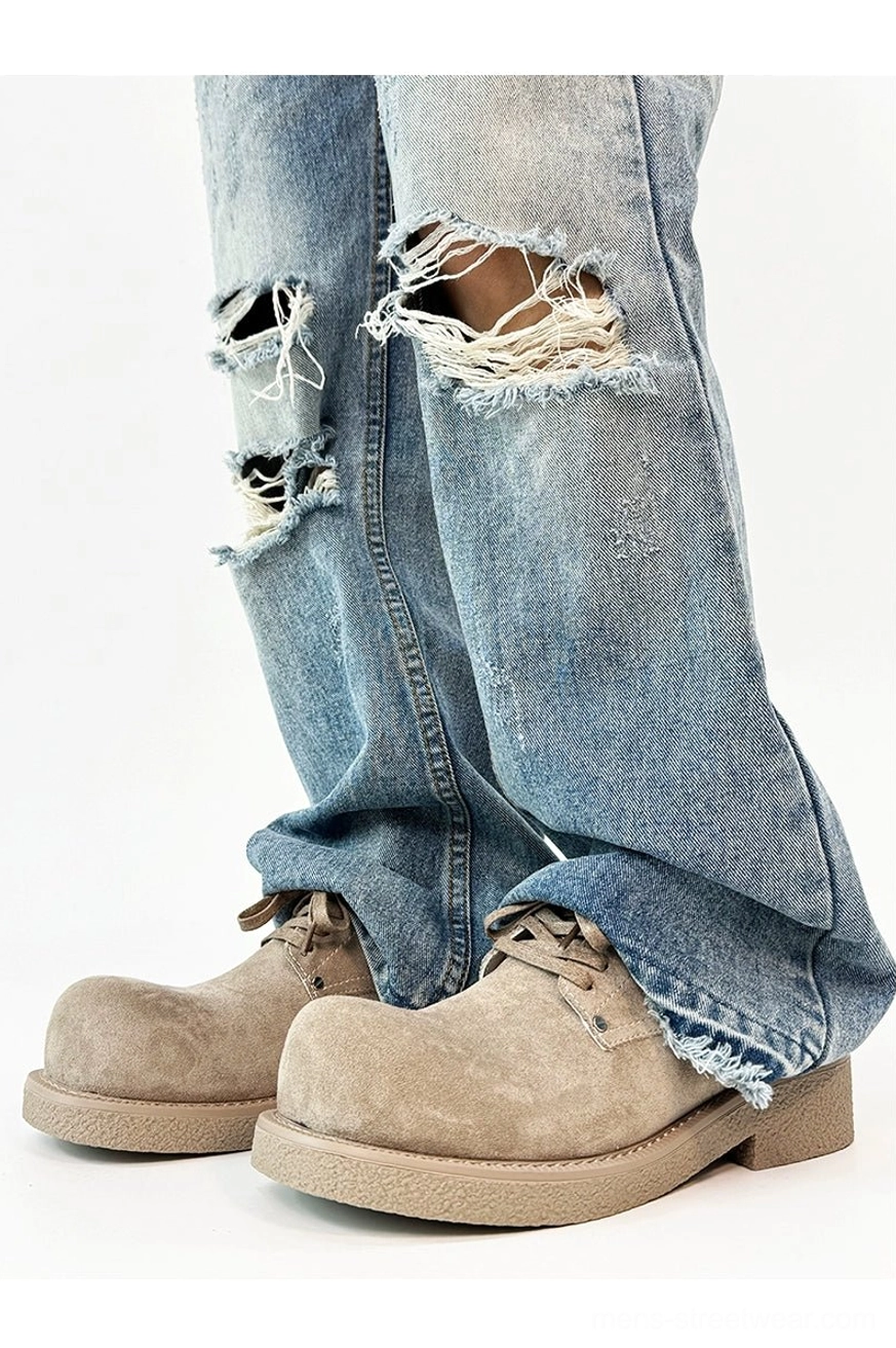 Suede platform derby shoes with classic lace-up closure and thick rubber sole for Korean streetwear styling