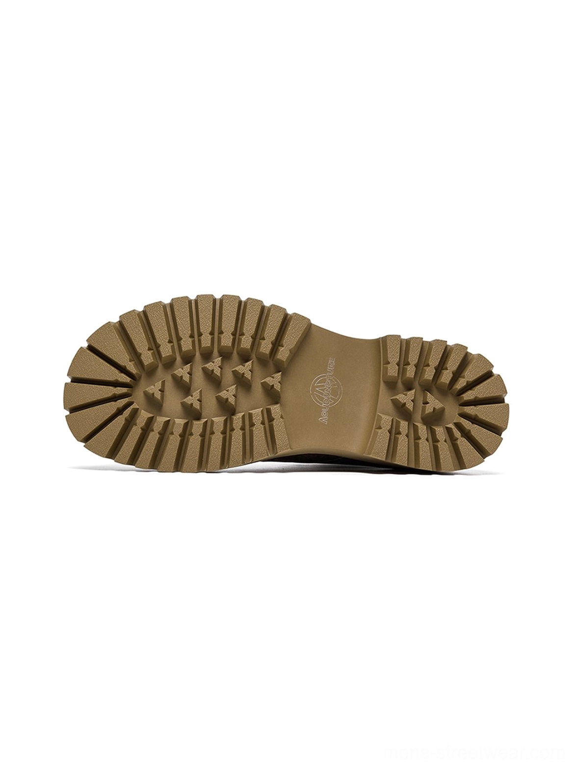Tan round-toe work boots with padded ankle collar and durable-looking synthetic leather construction