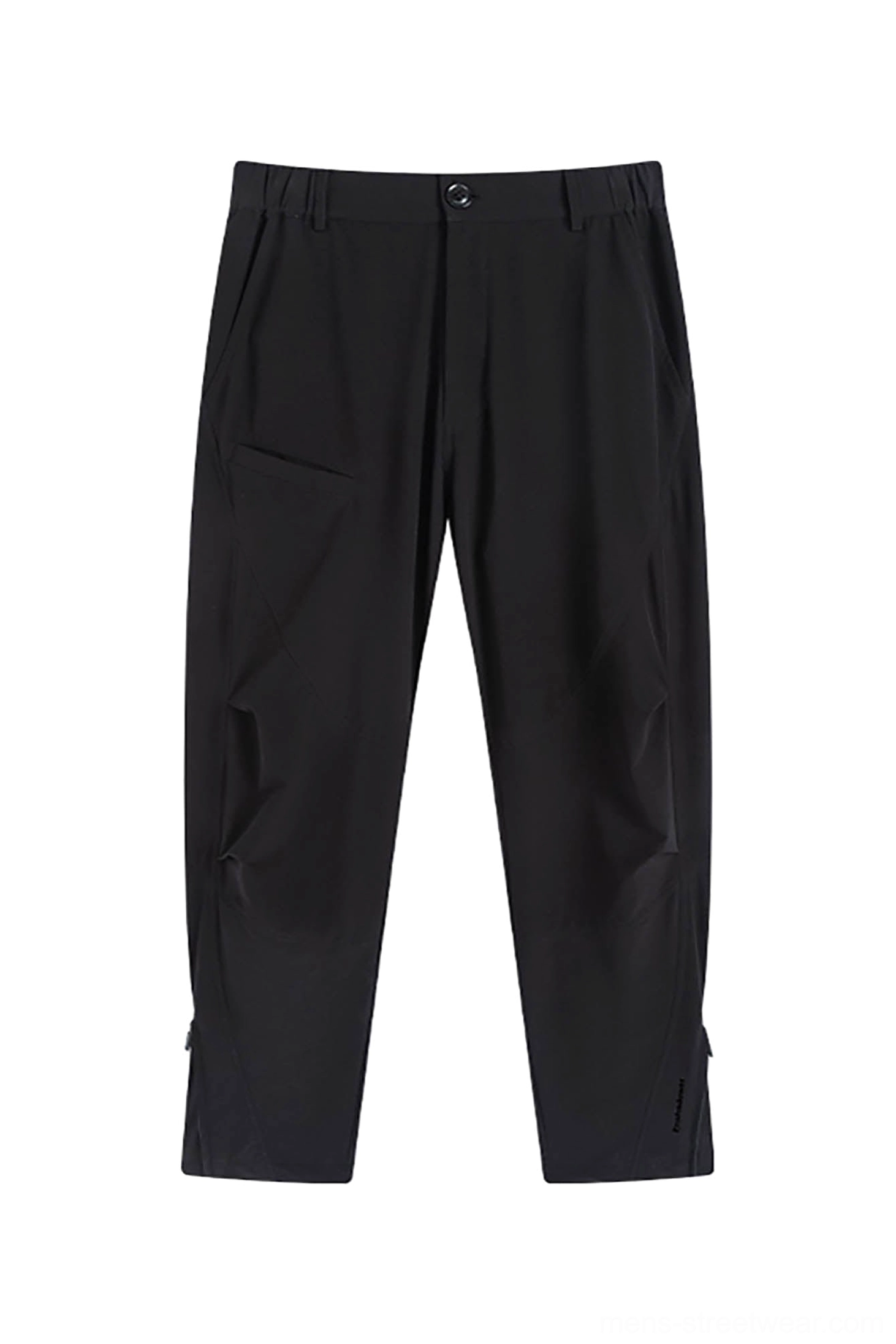 Tech crinkled black track pants suitable for Seoul streetwear techwear and avant-garde urban outfits