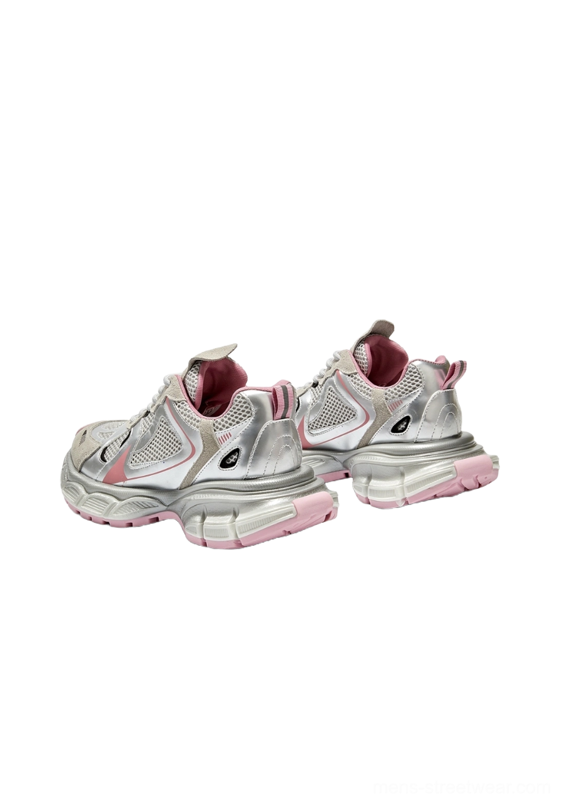 Techwear-inspired chunky mesh sneakers with sculpted outsole and reflective metallic streetwear detailing