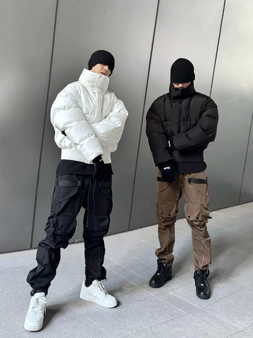 Techwear zip cargo joggers product detail view with tactical utility pockets and tapered streetwear silhouette