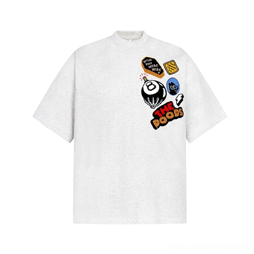 THE DOODS retro graphic patch oversized streetwear T-shirt product image in grey color