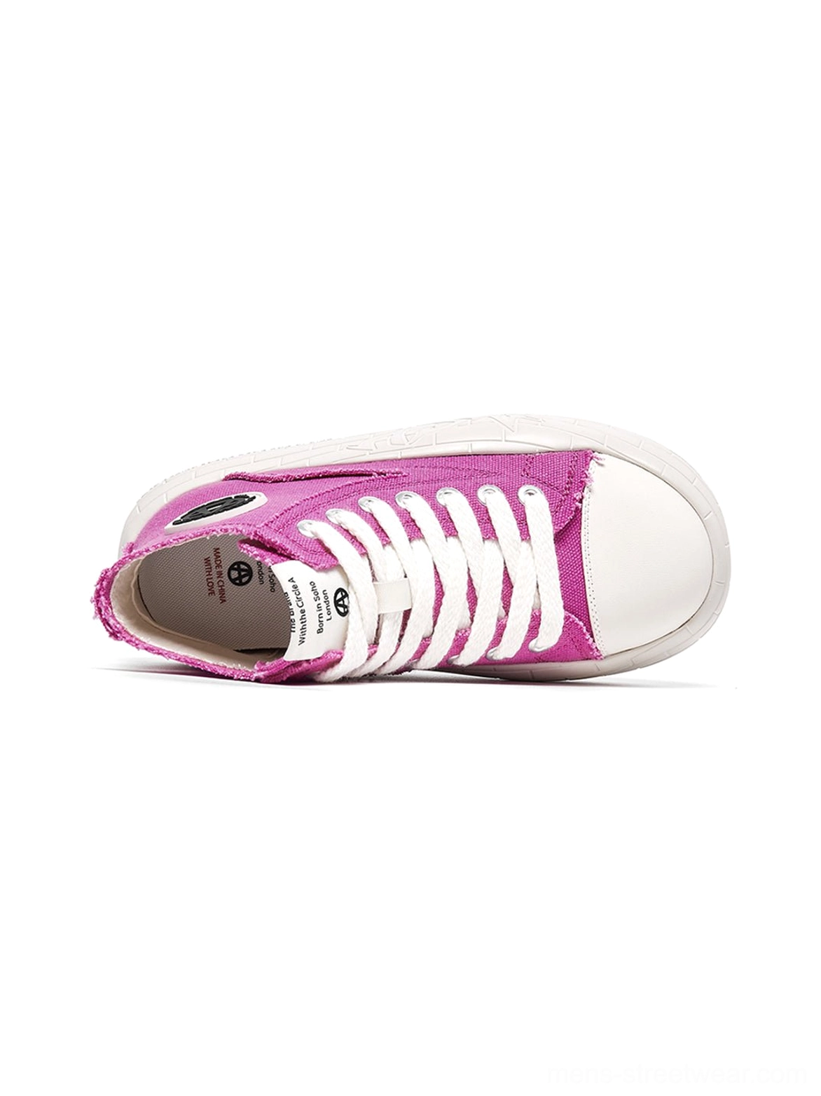 Black or red two-tone high-top canvas sneakers with a thick platform outsole and adjustable laces