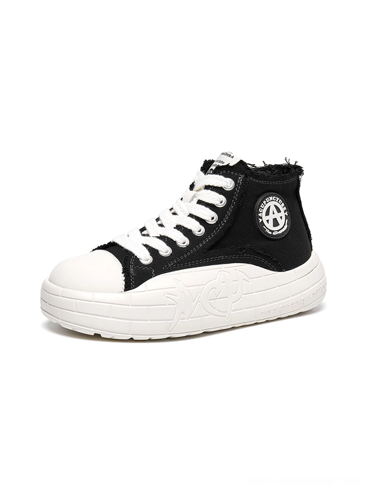 Canvas high-top platform sneakers with contrast panels and a bold lifted silhouette for everyday outfits