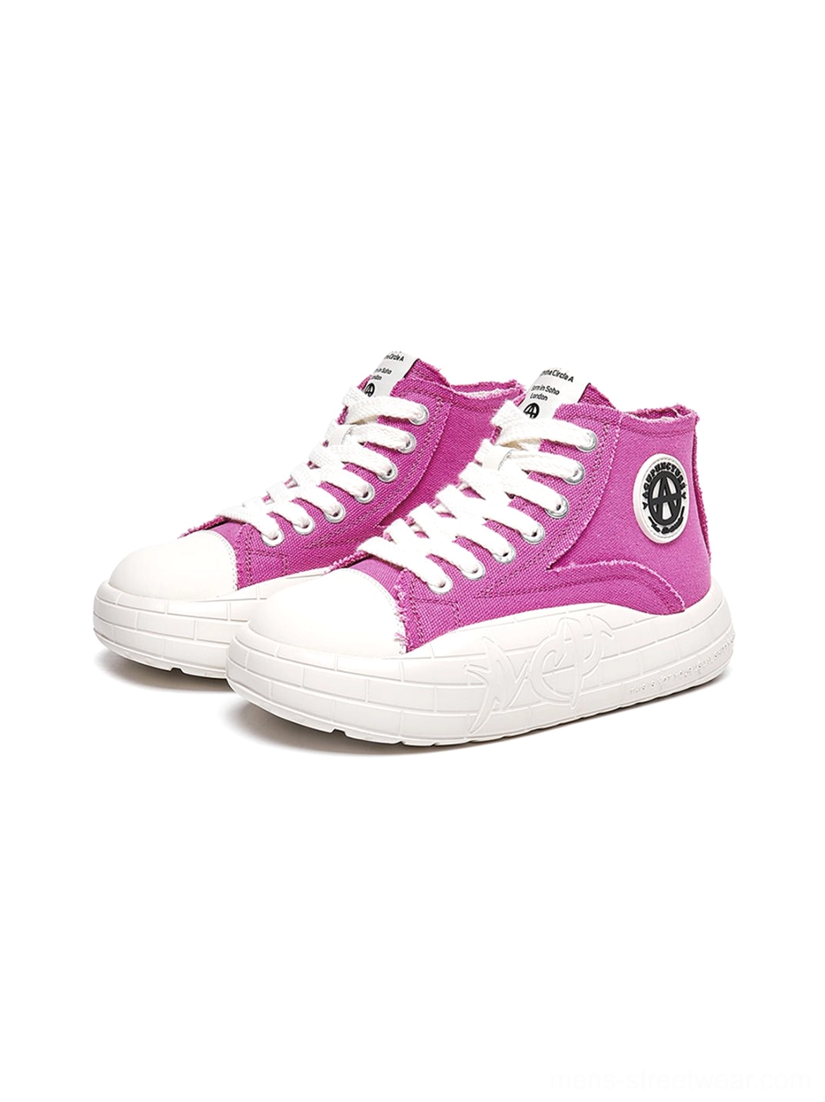 Two-tone canvas platform sneakers styled as a statement high-top for Seoul-inspired casual fashion