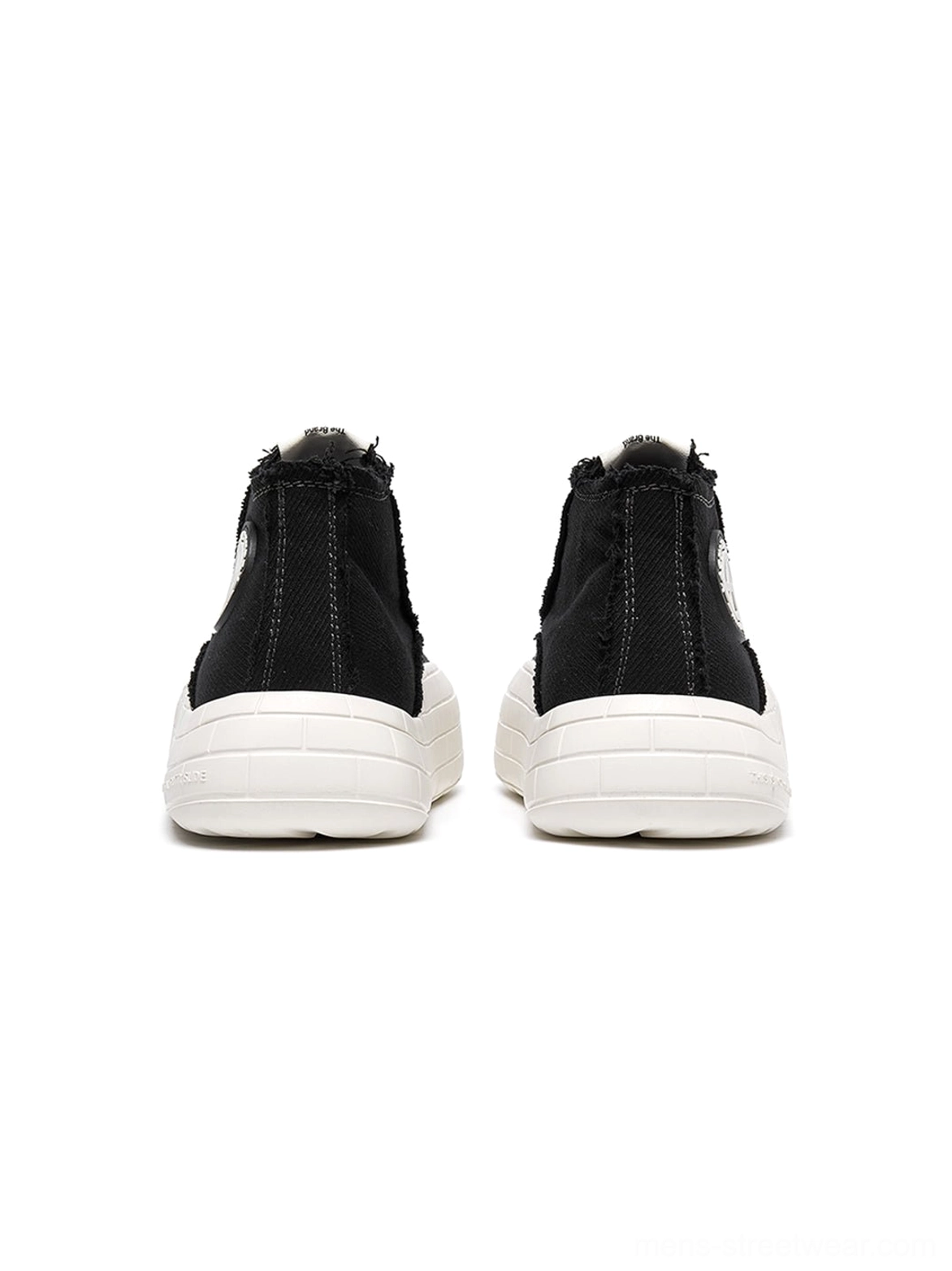 Unisex two-tone platform high-top sneakers featuring a canvas upper and oversized white sole