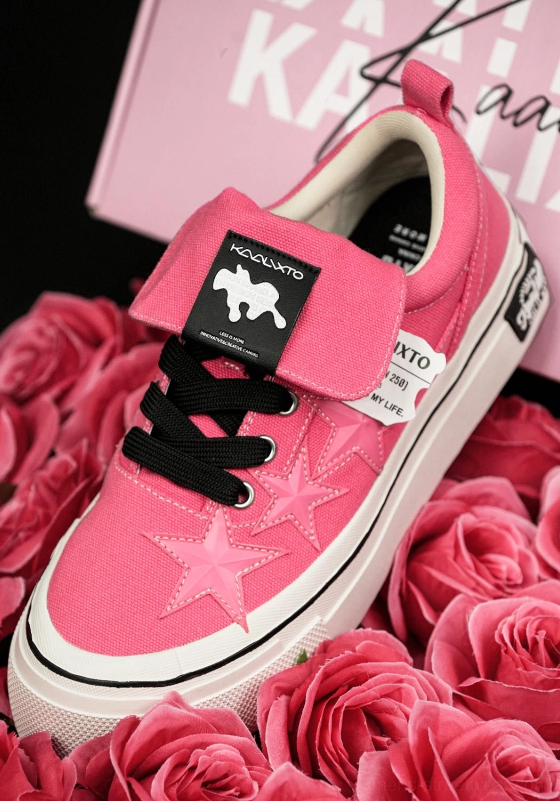 Unisex hot pink low top canvas sneakers designed for Acubi fashion, K-pop style outfits, and colorful everyday streetwear