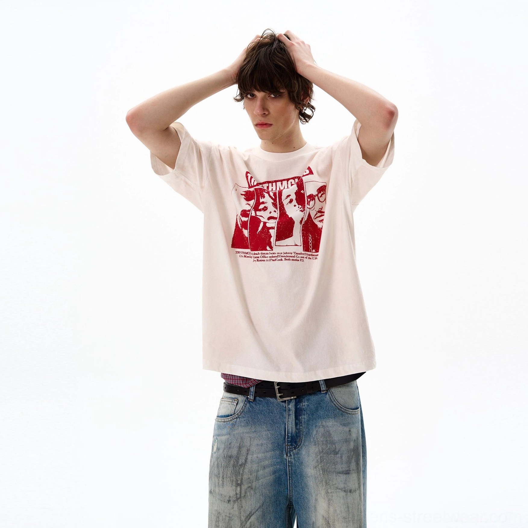 White vintage portrait graphic oversized streetwear t-shirt product image