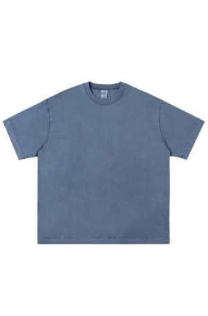 Dusty blue vintage washed heavyweight oversized T-shirt shown in front flat lay on white background
