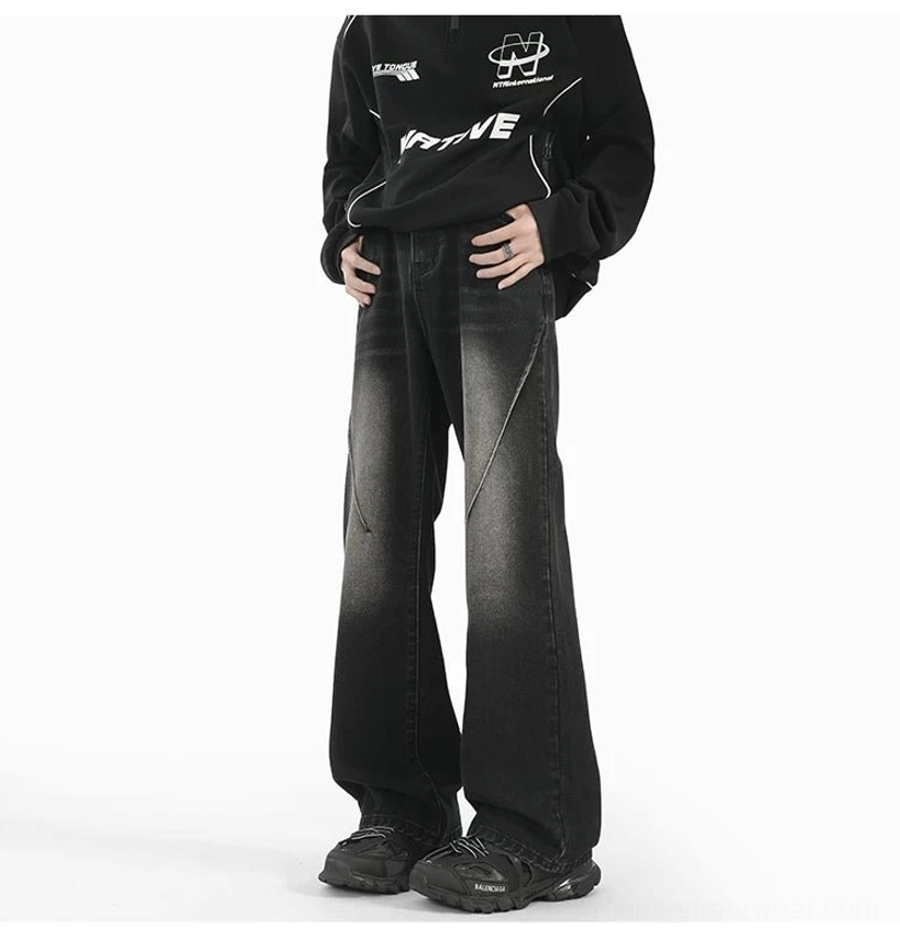 Vintage washed wide-leg denim jeans product image with practical pockets, zip fly, and versatile everyday streetwear design
