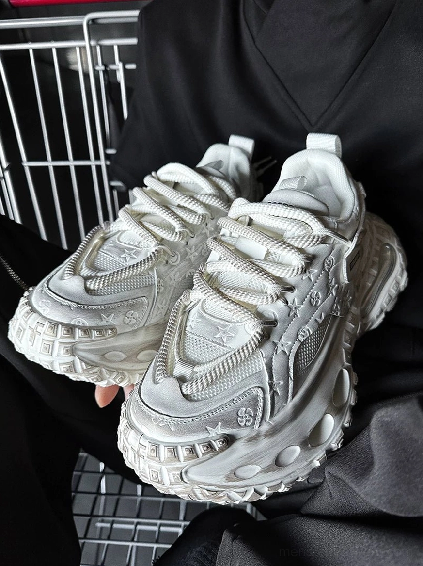 Void Circuit distressed chunky platform sneakers product image showcasing the bold sculpted sole and avant-garde streetwear silhouette