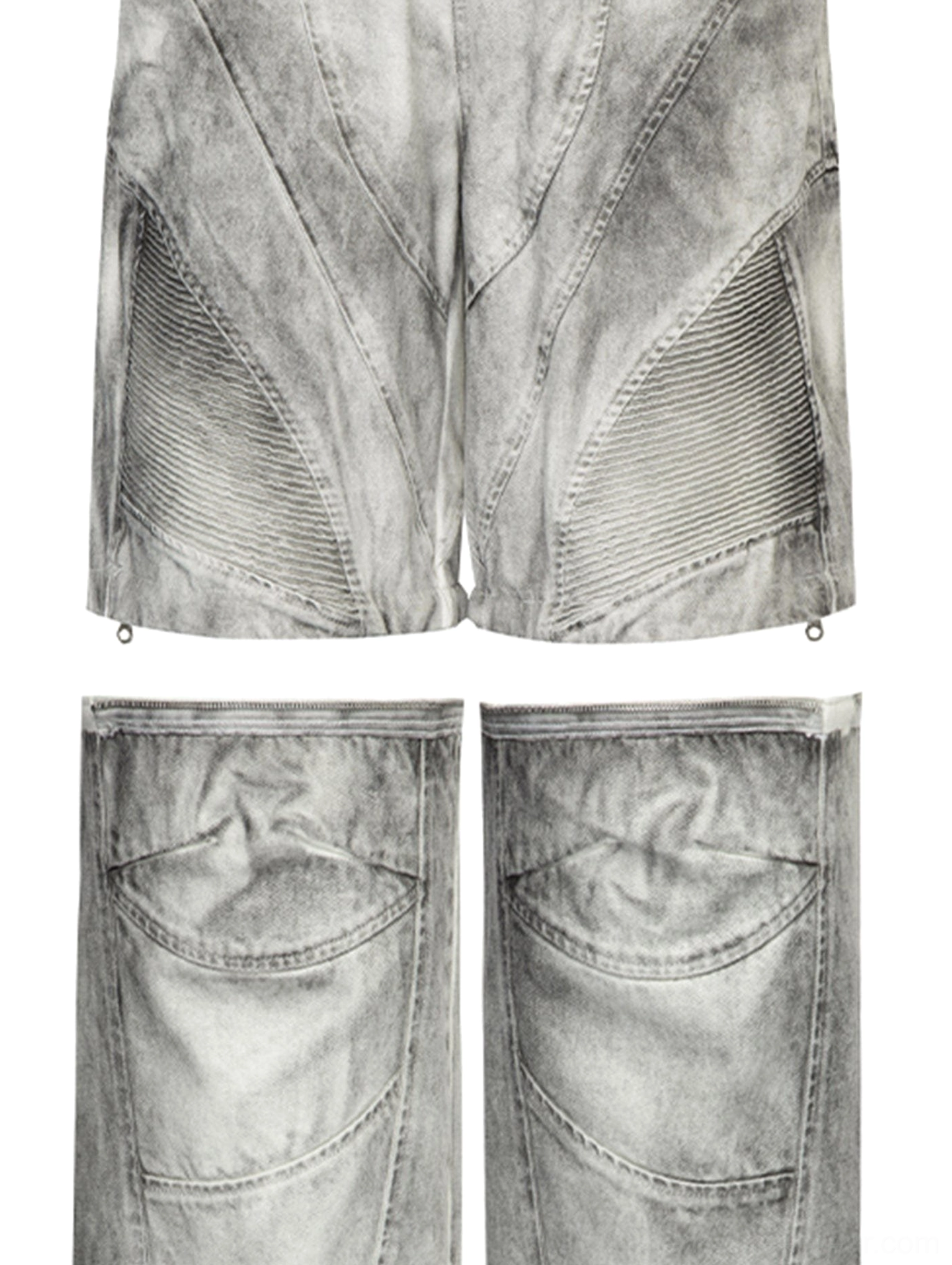 Washed ash grey moto convertible cargo pants product image featuring detachable legs, oversized streetwear fit, and utility cargo styling