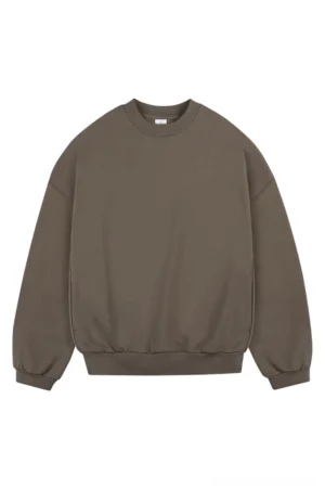 Brown washed oversized cotton sweatshirt with drop shoulders, ribbed crew neck and relaxed Korean streetwear fit shown from the front