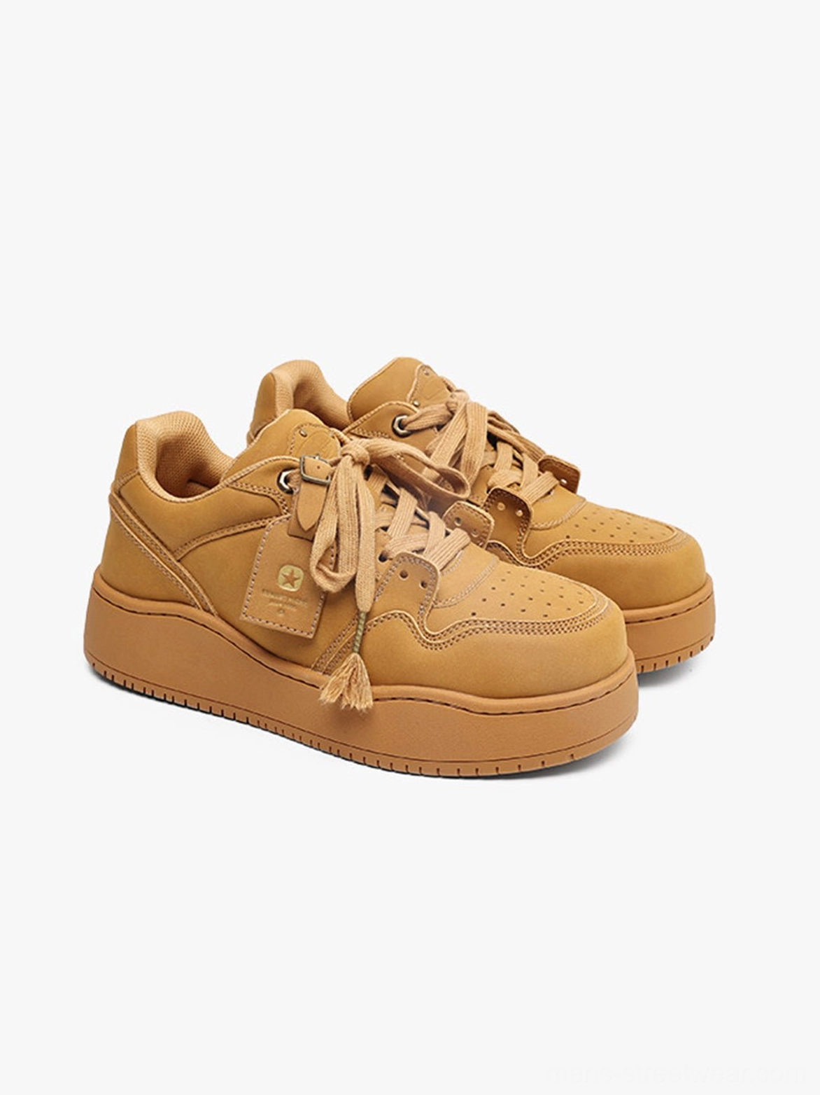 Wheat brown chunky platform footwear with oversized proportions for modern unisex streetwear outfits