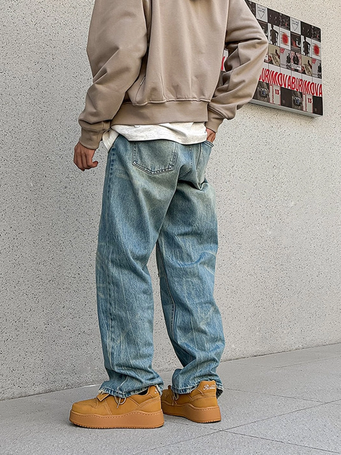 Wheat brown chunky sneakers suitable for baggy denim, cargo pants, and contemporary Korean fashion outfits