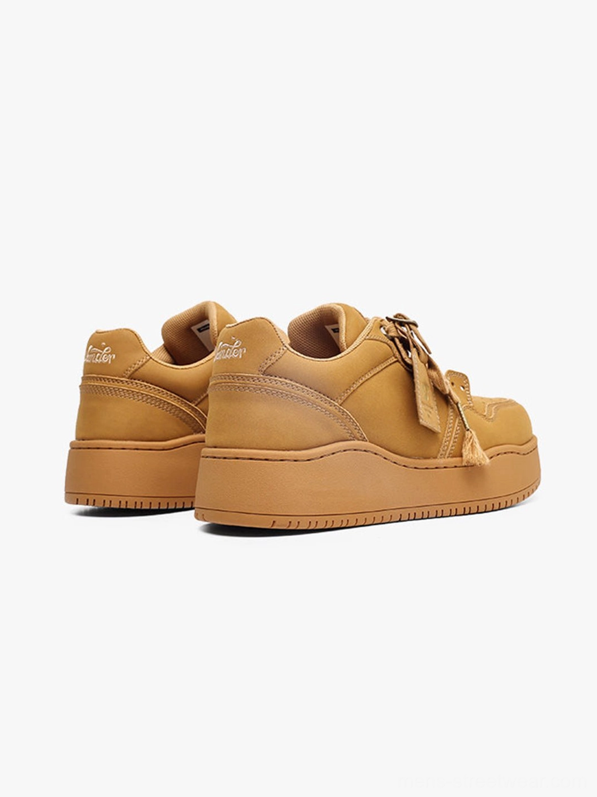Wheat brown chunky sneakers with a structured platform silhouette for Korean and Japanese-inspired street fashion