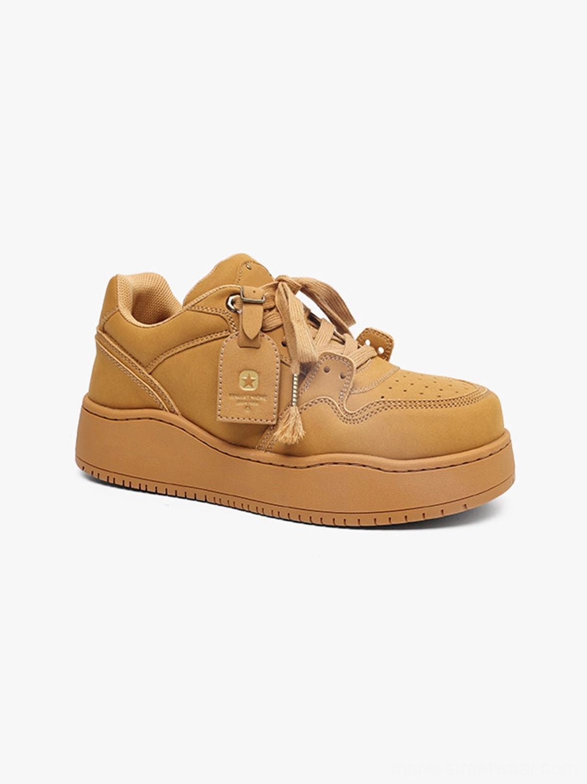 Wheat brown platform casual sneakers with tonal styling for Acubi-inspired layering and minimalist streetwear