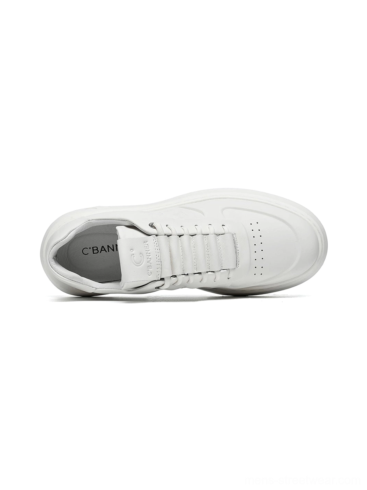 White embossed monogram chunky platform streetwear sneakers all-white low-top silhouette product view