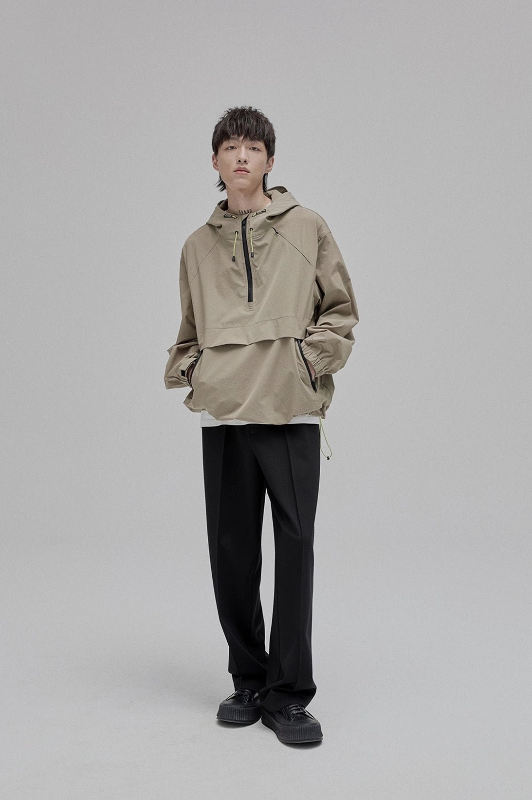 White lace-up straight leg full-length trousers alternative styling minimalist casual streetwear