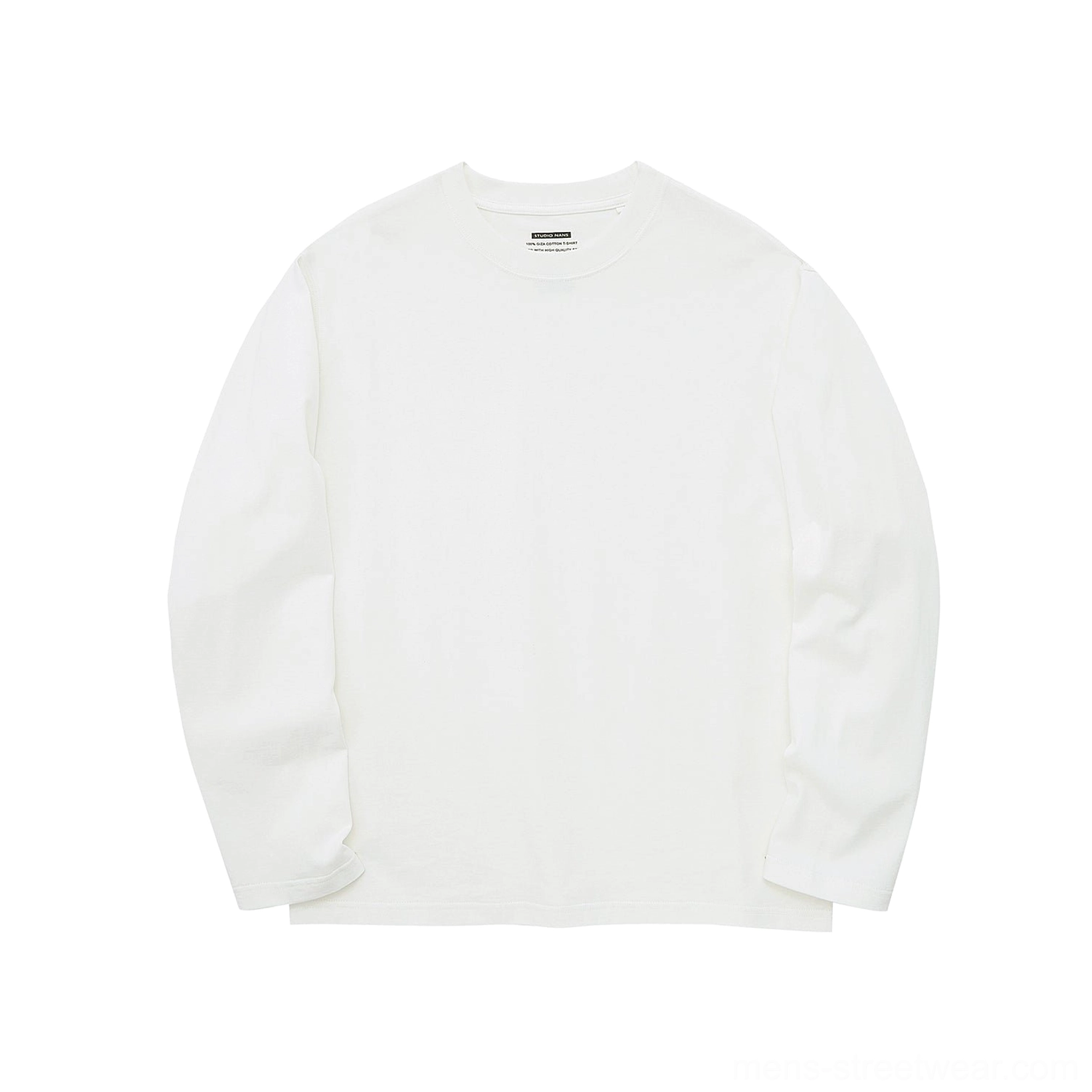 White long sleeve GIZA cotton crew neck T-shirt with a refined fitted base layer silhouette