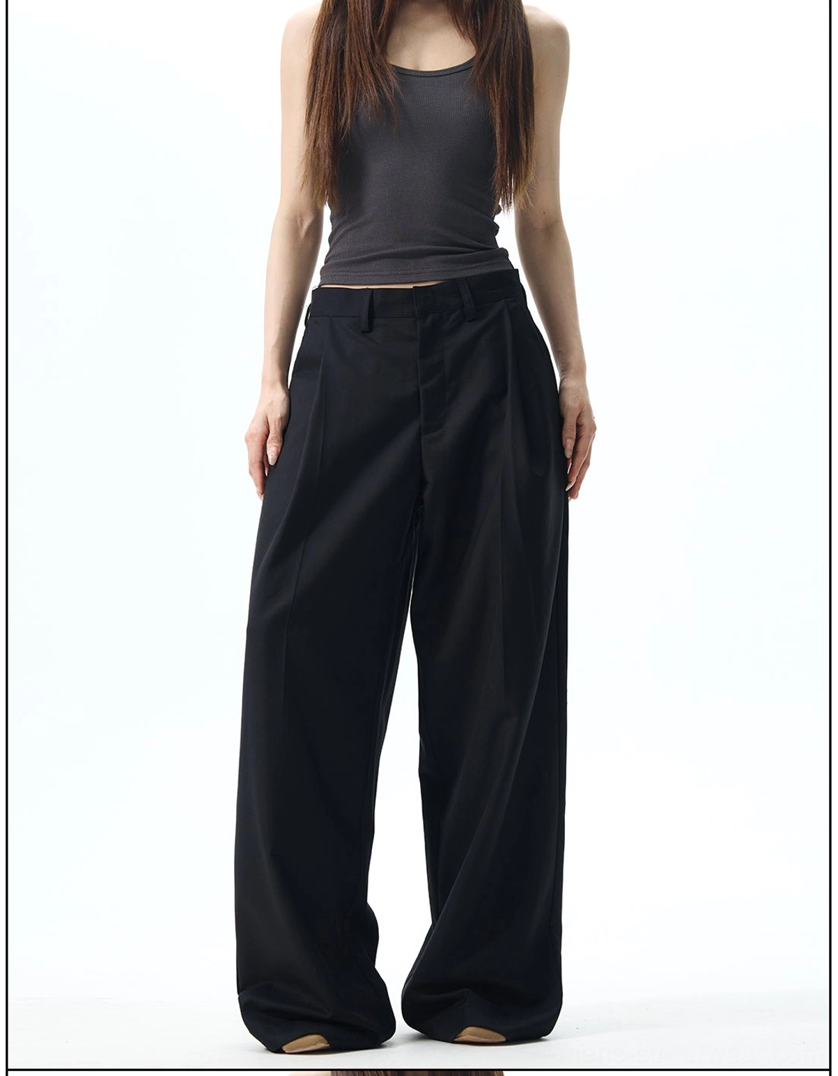 Wide leg dress pants product image featuring minimalist pleated tailoring for Seoul-inspired streetwear outfits