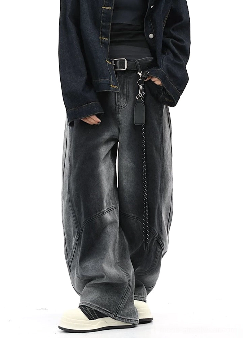 Wide-leg faded streetwear pants product image featuring relaxed proportions and modern East Asian fashion influence