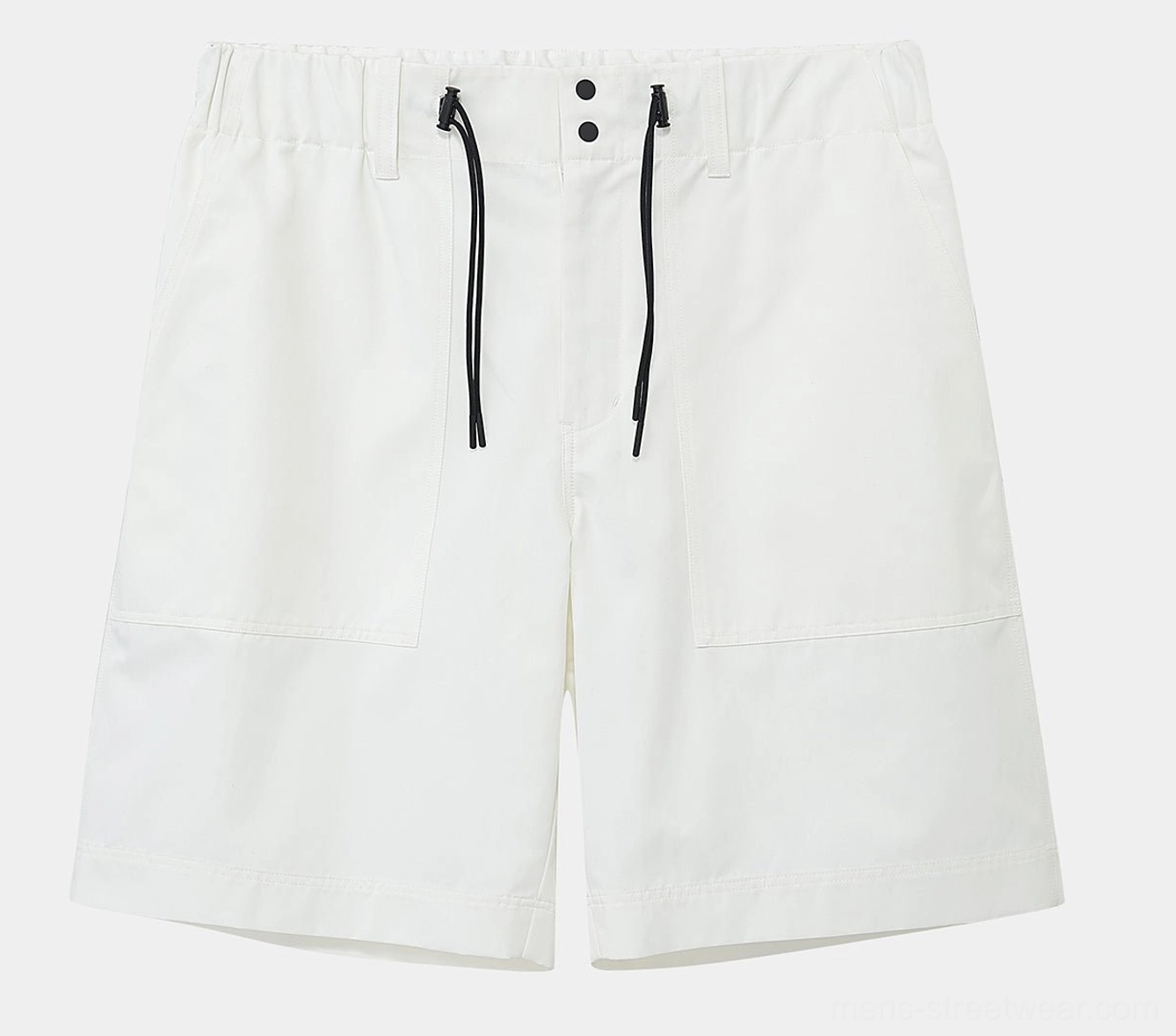 Black relaxed cropped streetwear pants with wide straight-cut legs and utility-inspired details