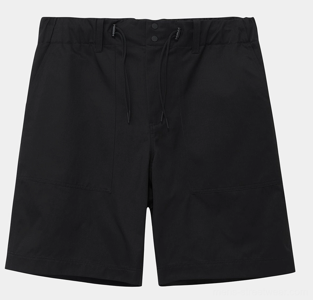 Black mid-length wide relaxed pants streetwear variant with adjustable waist and straight-cut fit