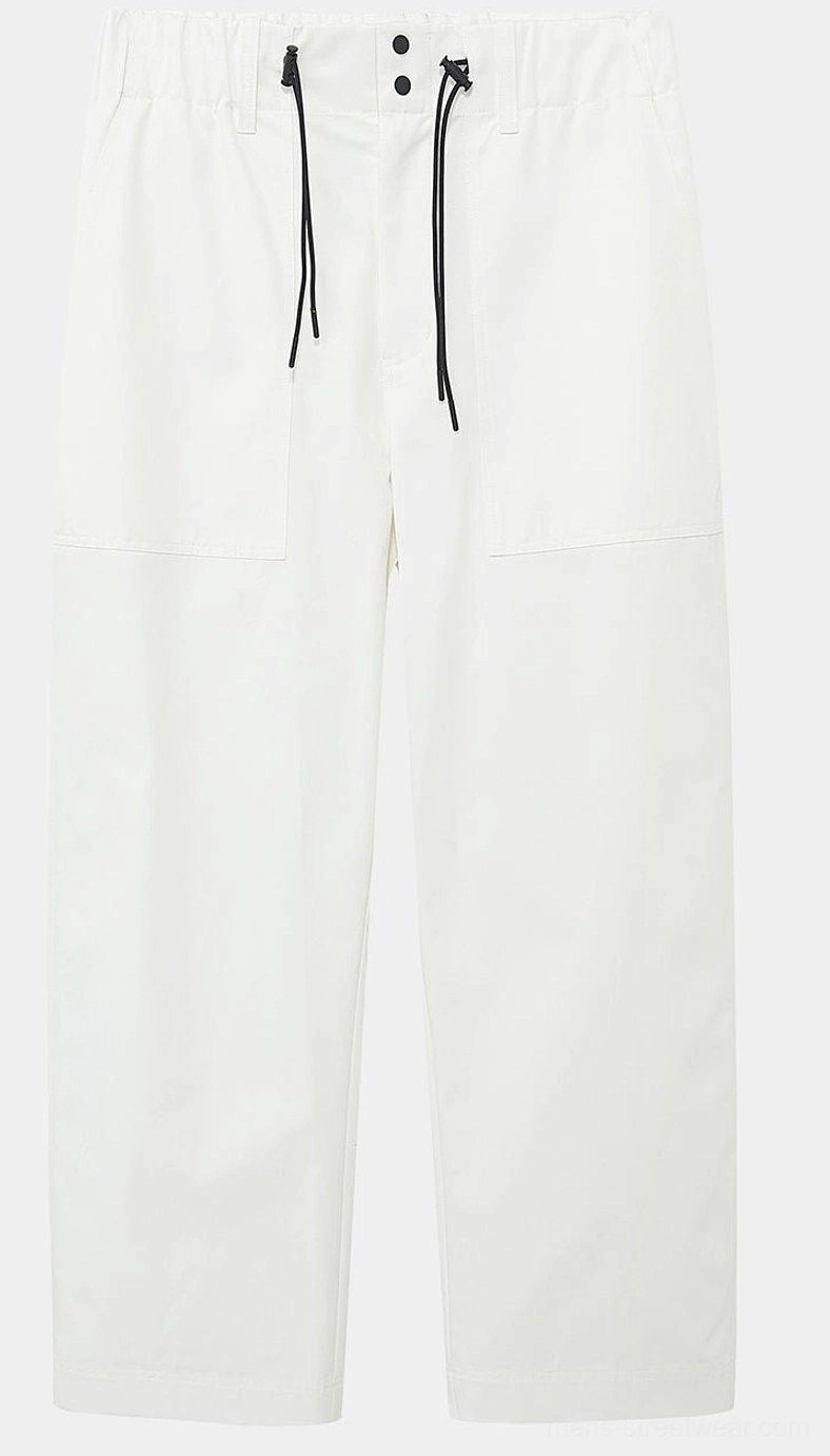 Black mid-length wide relaxed streetwear pants with adjustable double drawstring waist
